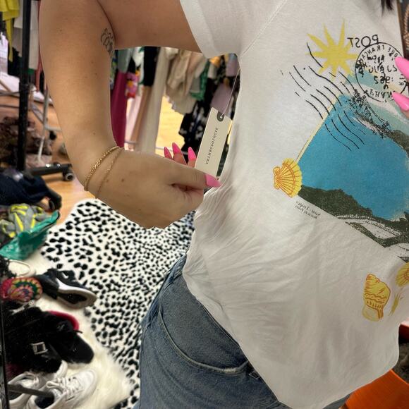 NWT Anthropologie Maeve Postcard Graphic T-Shirt White Size XS - Picture 3 of 6